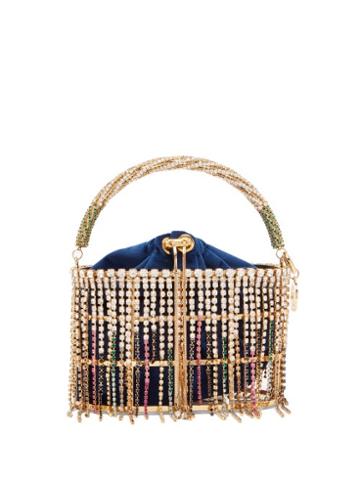 Matchesfashion.com Rosantica By Michela Panero - Penelope Fringed Crystal Embellished Cage Clutch - Womens - Gold Multi