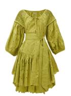 Matchesfashion.com Innika Choo - Meg Nettick Floral-embroidered Cotton Dress - Womens - Green