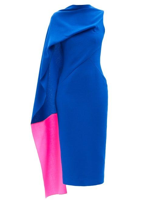Roksanda - Edith Cape-sleeve Wool-crepe Dress - Womens - Blue