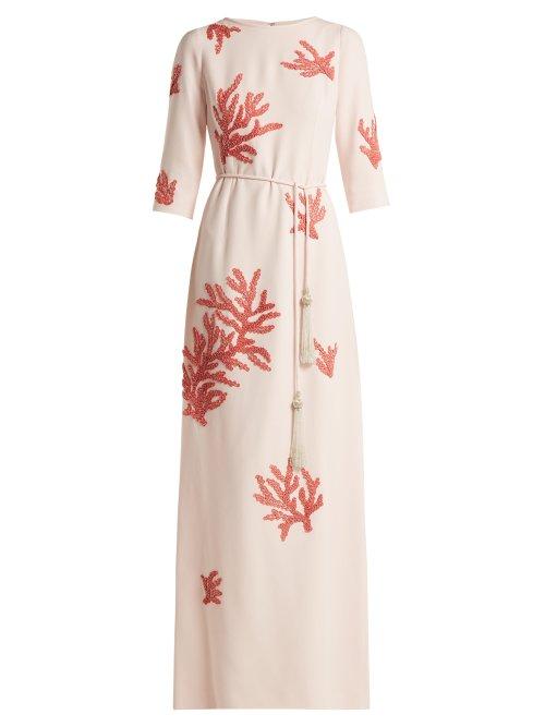 Matchesfashion.com Andrew Gn - Embroidered Crepe Gown - Womens - Light Pink