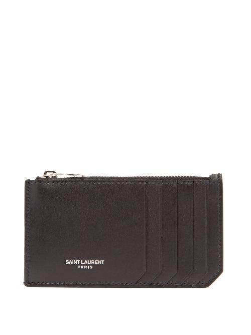 Matchesfashion.com Saint Laurent - Logo-print Leather Cardholder - Mens - Black