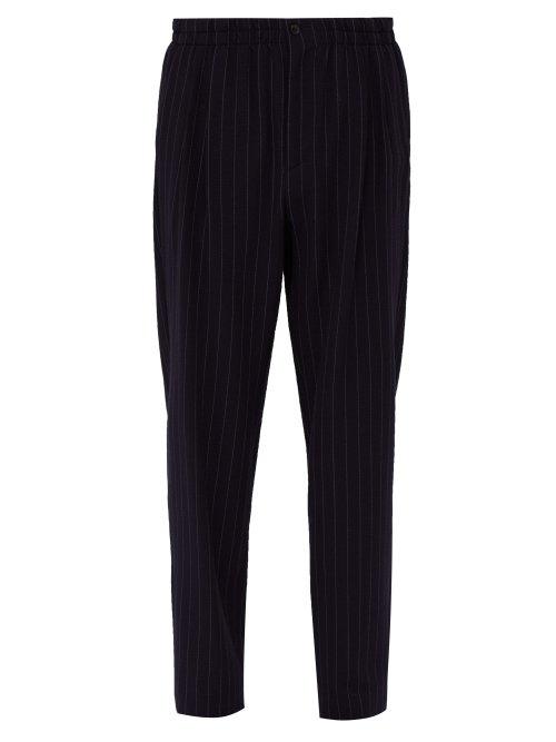Matchesfashion.com Giorgio Armani - Striped Wool Blend Trousers - Mens - Navy