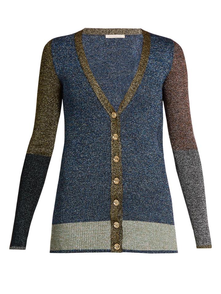 Christopher Kane Contrast-panel Metallic-knit Cardigan