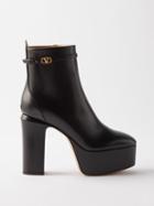 Valentino Garavani - V-logo Leather Platform Boots - Womens - Black
