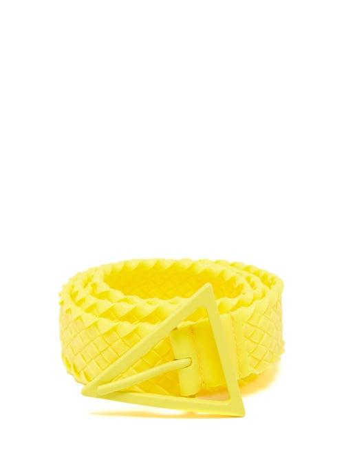 Bottega Veneta - Triangle-buckle Intrecciato-rubber Belt - Mens - Yellow