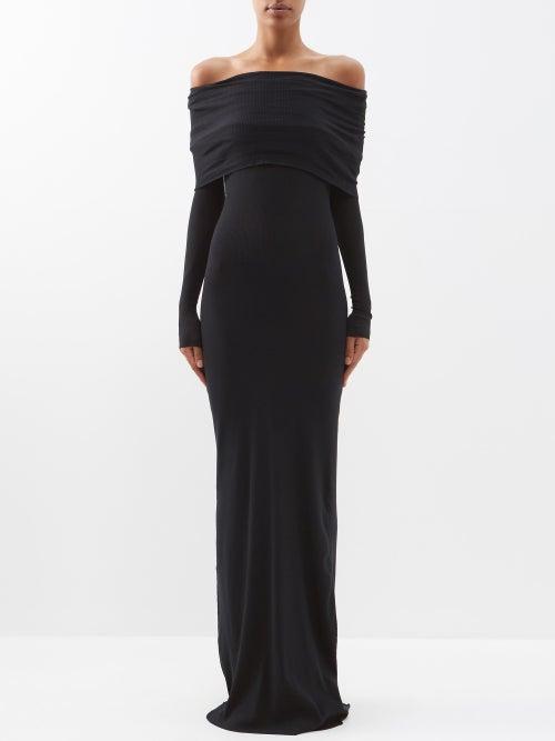 Balenciaga - Off-the-shoulder Jersey Maxi Dress - Womens - Black