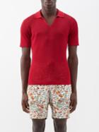Orlebar Brown - Bruno Open-collar Cotton-mesh Polo Shirt - Mens - Red