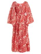 Matchesfashion.com Lisa Marie Fernandez - Peasant Floral Print Linen Dress - Womens - Red Multi