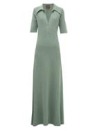 Matchesfashion.com Albus Lumen - Exaggerated-collar Cotton-blend Terry Maxi Dress - Womens - Green