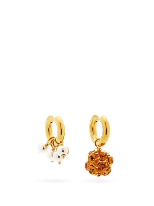 Matchesfashion.com Timeless Pearly - Mismatched Crystal & 24kt Gold-plated Earrings - Womens - Orange Multi