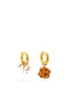 Matchesfashion.com Timeless Pearly - Mismatched Crystal & 24kt Gold-plated Earrings - Womens - Orange Multi