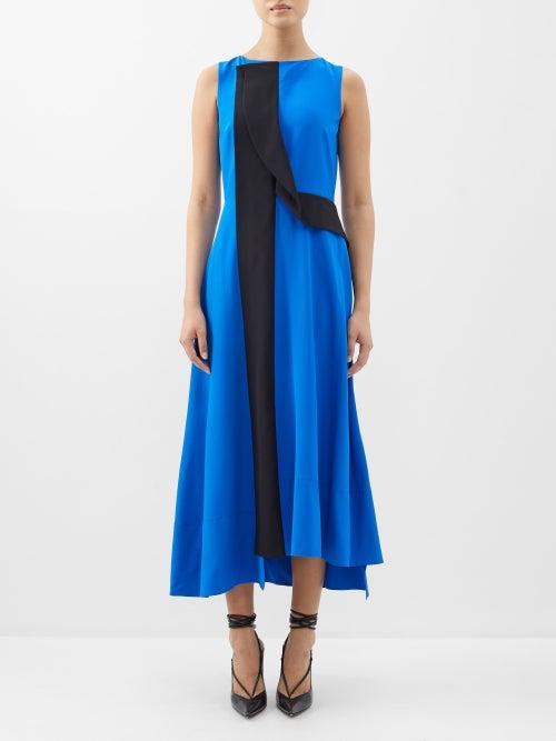 Roksanda - Abstract Draped-panel Silk Dress - Womens - Blue