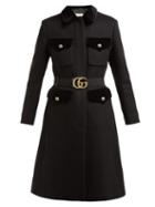 Matchesfashion.com Gucci - Gg Belt Single Breasted Wool Blend Coat - Womens - Black