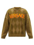 Versace - Logo-print Argyle Wool-blend Sweater - Mens - Khaki