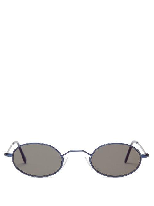 Matchesfashion.com Andy Wolf - Armstrong Oval Frame Sunglasses - Womens - Blue Grey
