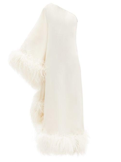Matchesfashion.com Taller Marmo - Ubud One-shoulder Feather-trimmed Crepe Dress - Womens - Ivory