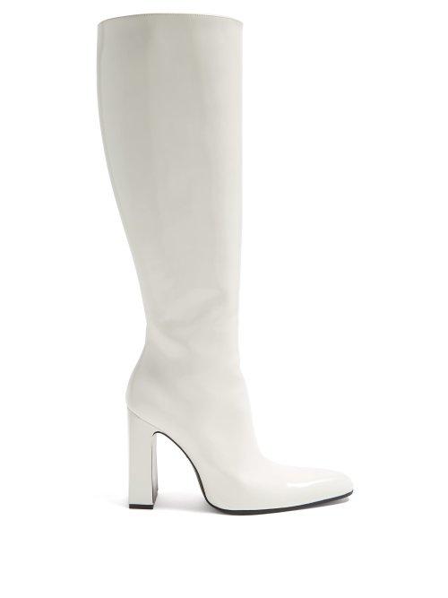 Matchesfashion.com Balenciaga - Block Heel Knee High Leather Boots - Womens - White