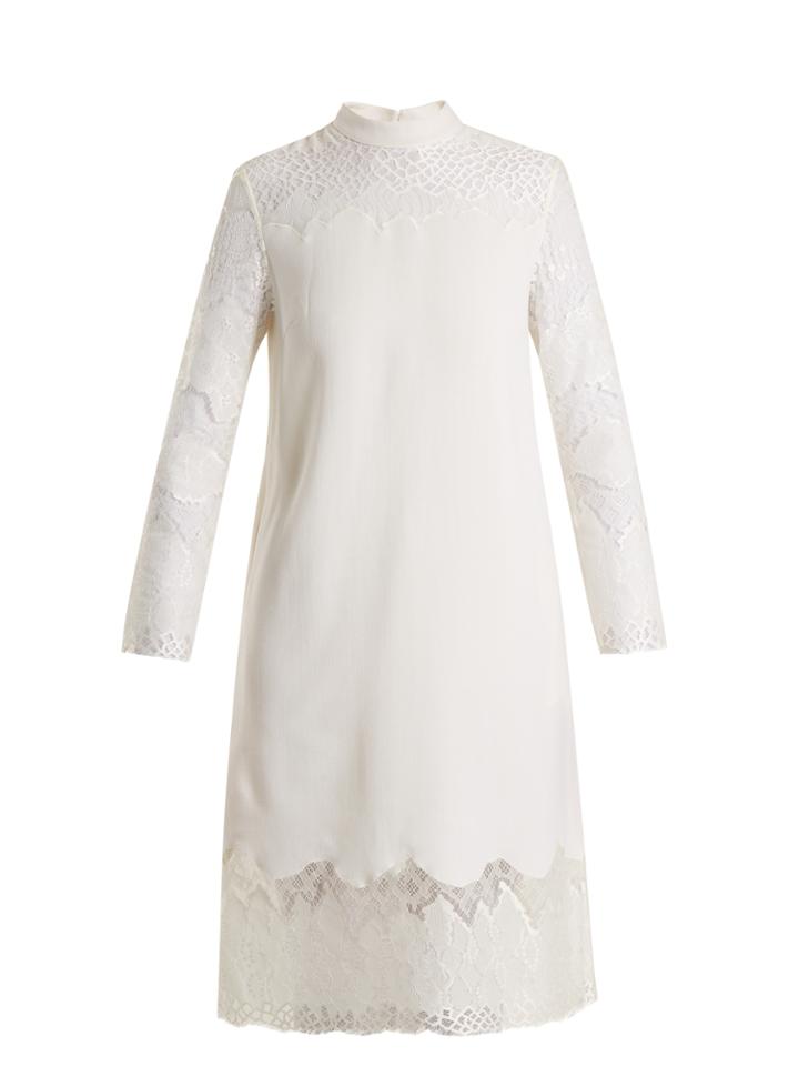 Huishan Zhang Rachel Lace-panelled Wool-crepe Dress
