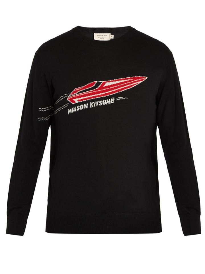 Maison Kitsuné Crew-neck Speedboat-jacquard Wool Sweater