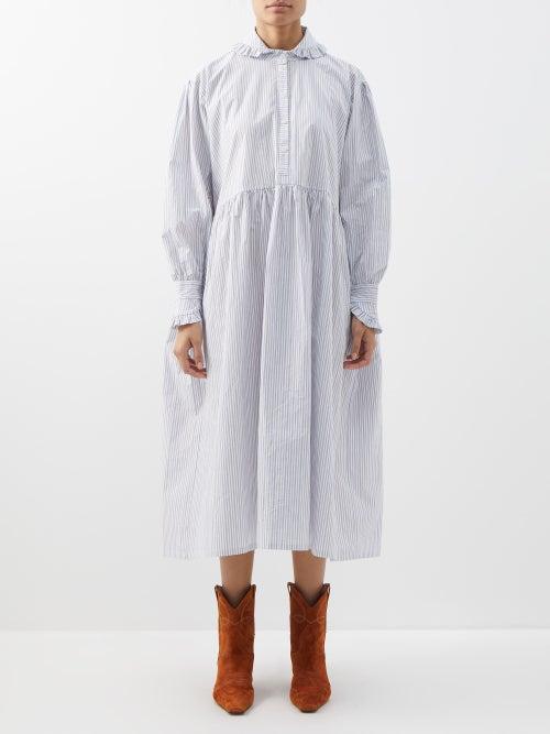 Cawley Studio - Lydbrook Pinstriped Cotton-poplin Midi Dress - Womens - Blue White
