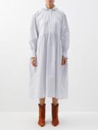Cawley Studio - Lydbrook Pinstriped Cotton-poplin Midi Dress - Womens - Blue White
