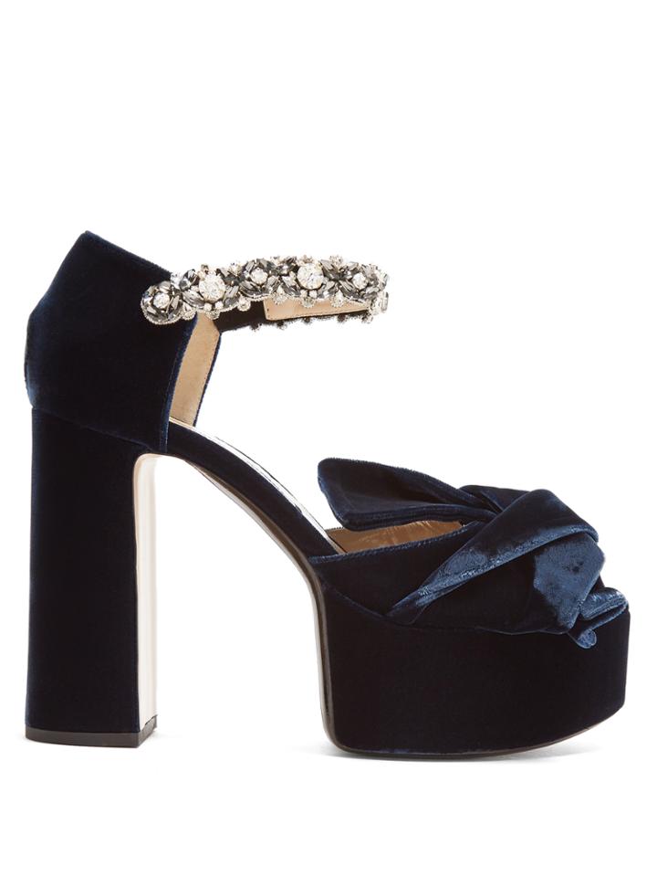 No. 21 Bow-front Velvet Block-heel Sandals