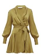 Matchesfashion.com Zimmermann - Super Eight Silk Wrap Mini Dress - Womens - Khaki