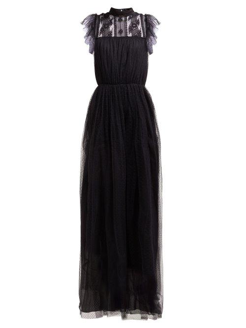 Matchesfashion.com Giambattista Valli - Floral Lace And Polka Dot Tulle Gown - Womens - Black