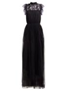 Matchesfashion.com Giambattista Valli - Floral Lace And Polka Dot Tulle Gown - Womens - Black