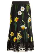 Matchesfashion.com Dolce & Gabbana - Daffodil Print Cady Midi Skirt - Womens - Black Multi