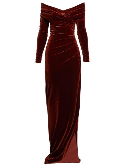 Matchesfashion.com Alexandre Vauthier - Off The Shoulder Sweetheart Velvet Dress - Womens - Brown