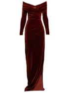 Matchesfashion.com Alexandre Vauthier - Off The Shoulder Sweetheart Velvet Dress - Womens - Brown