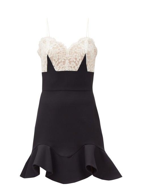Matchesfashion.com Alexander Mcqueen - Lace And Silk Mini Dress - Womens - Black White