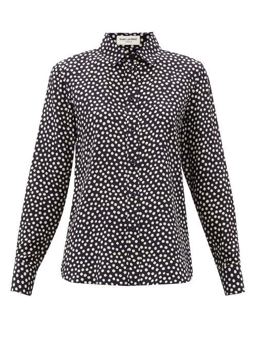 Matchesfashion.com Saint Laurent - Polka-dot Silk-crepe Blouse - Womens - Navy White