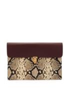 Matchesfashion.com Alexander Mcqueen - Skull Twist Clasp Python Effect Leather Pouch - Womens - Burgundy Multi