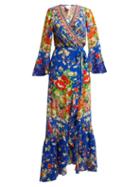 Matchesfashion.com Camilla - Playing Koi Print Silk Wrap Dress - Womens - Blue Print