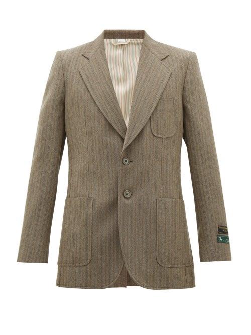Matchesfashion.com Gucci - Single-breasted Herringbone Wool-blend Blazer - Mens - Brown