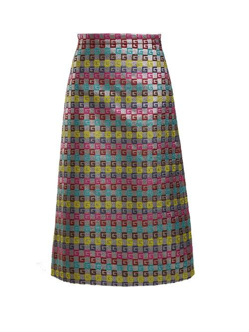 Matchesfashion.com Gucci - Velvet G Midi Skirt - Womens - Silver Multi