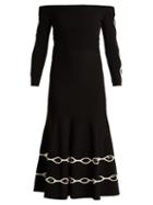 Matchesfashion.com Alexander Mcqueen - Off The Shoulder Eyelet Knit Dress - Womens - Black White