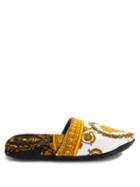 Matchesfashion.com Versace - Baroque-print Cotton-terry Slippers - Mens - White Gold