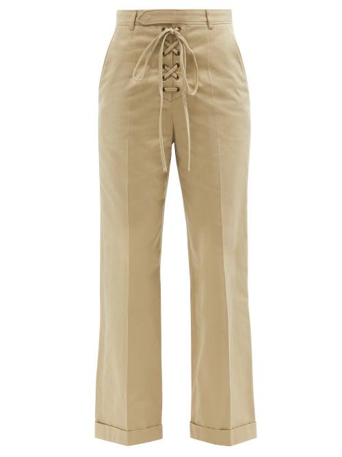 Ladies Rtw Saint Laurent - Saharienne Laced Cotton-gabardine Trousers - Womens - Beige