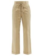 Ladies Rtw Saint Laurent - Saharienne Laced Cotton-gabardine Trousers - Womens - Beige
