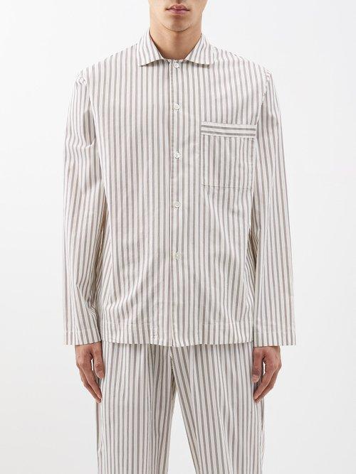 Tekla - Striped Organic-cotton Pyjama Shirt - Mens - Beige Stripe