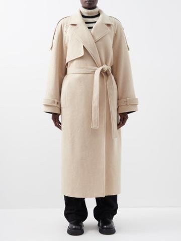 The Frankie Shop - Suzanne Belted Wool-felt Trench Coat - Womens - Beige
