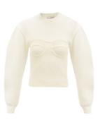 Matchesfashion.com Alexander Mcqueen - Corset-overlay Wool-blend Sweater - Womens - Ivory