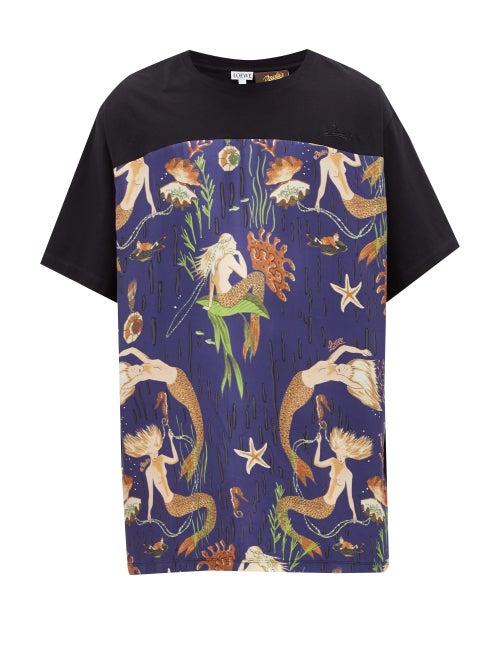Matchesfashion.com Loewe Paula's Ibiza - Mermaid-print Jersey T-shirt - Mens - Black Blue