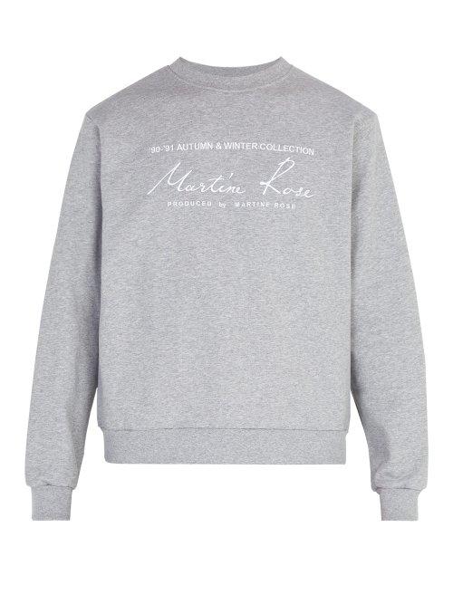 Matchesfashion.com Martine Rose - Embroidered Cotton Crew Neck Sweatshirt - Mens - Light Grey