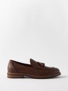 Brunello Cucinelli - Tasselled Grained-leather Loafers - Mens - Brown