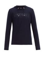 Matchesfashion.com Balmain - Logo Print Brushed Cotton Jersey Hooded Sweatshirt - Mens - Navy