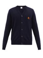 Matchesfashion.com Paul Smith - Striped-embroidered Wool Cardigan - Mens - Navy